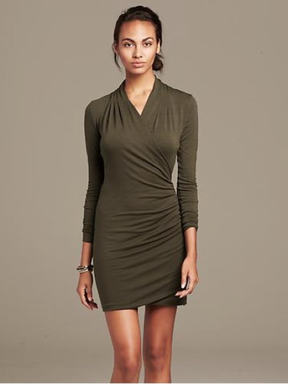 Banana Republic Olive Wrap-Style Mini Dress